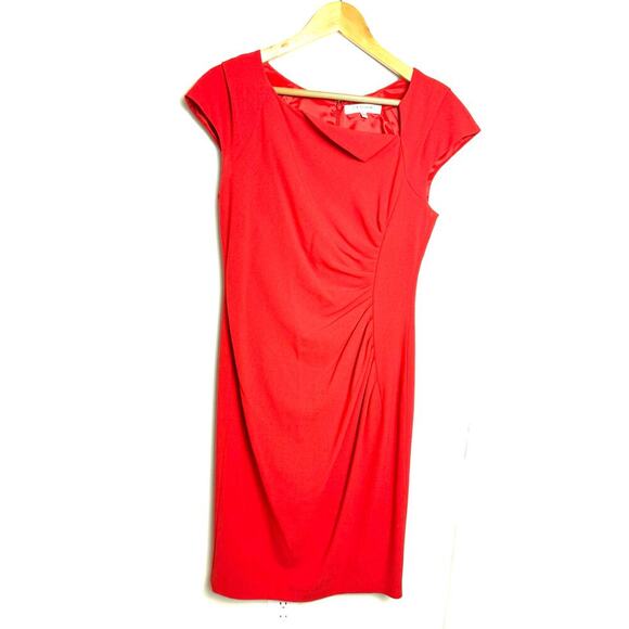 LK BENNETT POCO SALSA RED CAP SLEEVE STRETCH KNEE LENGTH DRESS SIZE 10 - Picture 1 of 10